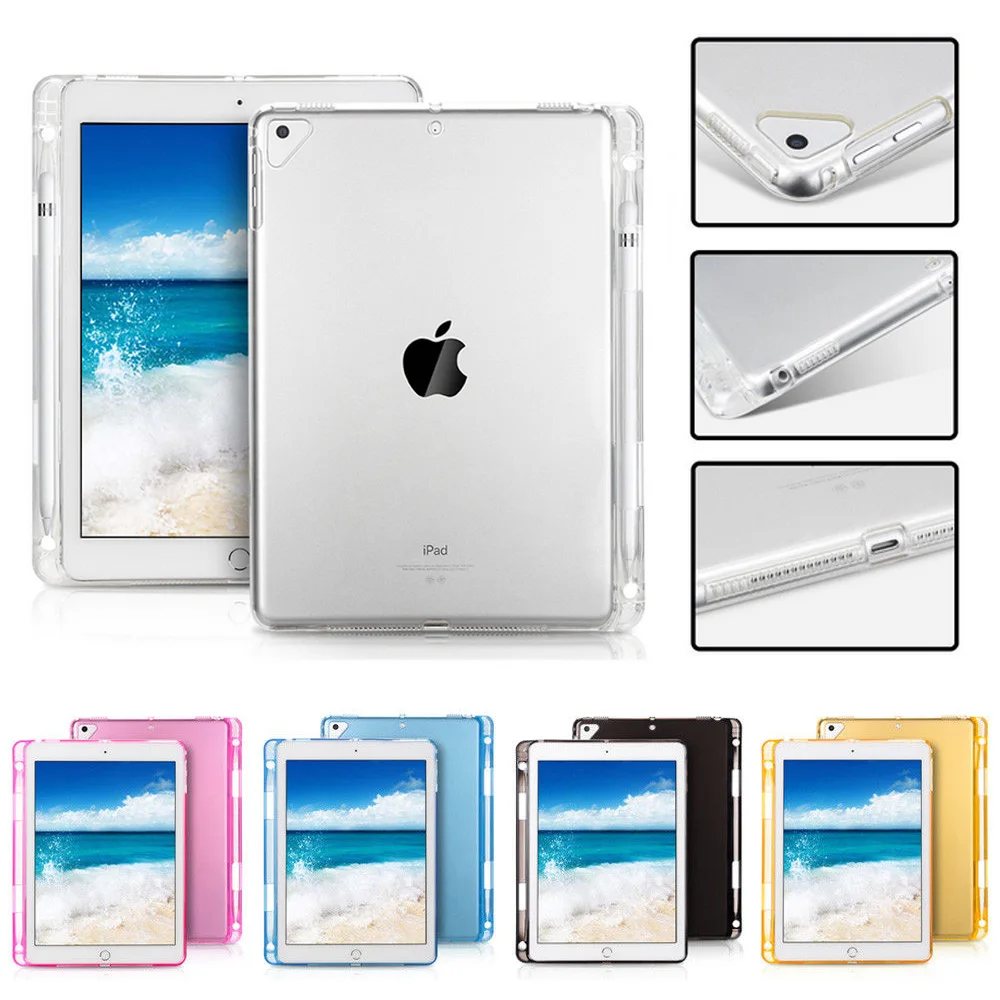 For iPad 5 6 Air 1 2 Silicon Case With Pencil slot Clear Transparent