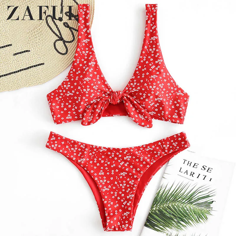  ZAFUL Print Flower Sexy Bikinis Women Push Up Swimsuit Bikini Set Bandage Swimwear Yellow Thong Bat