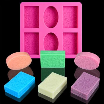 

DIY Silicone Soap Mold For Soap Making 3D 6 Forms Oval Rectangle Soap Mould Handmade Craft Flowers Bathroom Kitchen Soap Mold