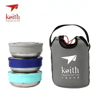 Keith Titanium Lunch Boxes Set 3 Pcs In 1 Outdoor Camping Ultralight Bowl With Lid Picnic Fresh Food Keeping Boxes Ti5378