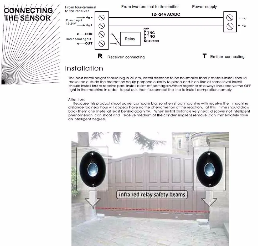 home security keypad 12~24V DC/AC Waterproof Photocell Infrared beam sensor detector alarm 15m detection range for automatic barrier fence alarm panic alarm for home