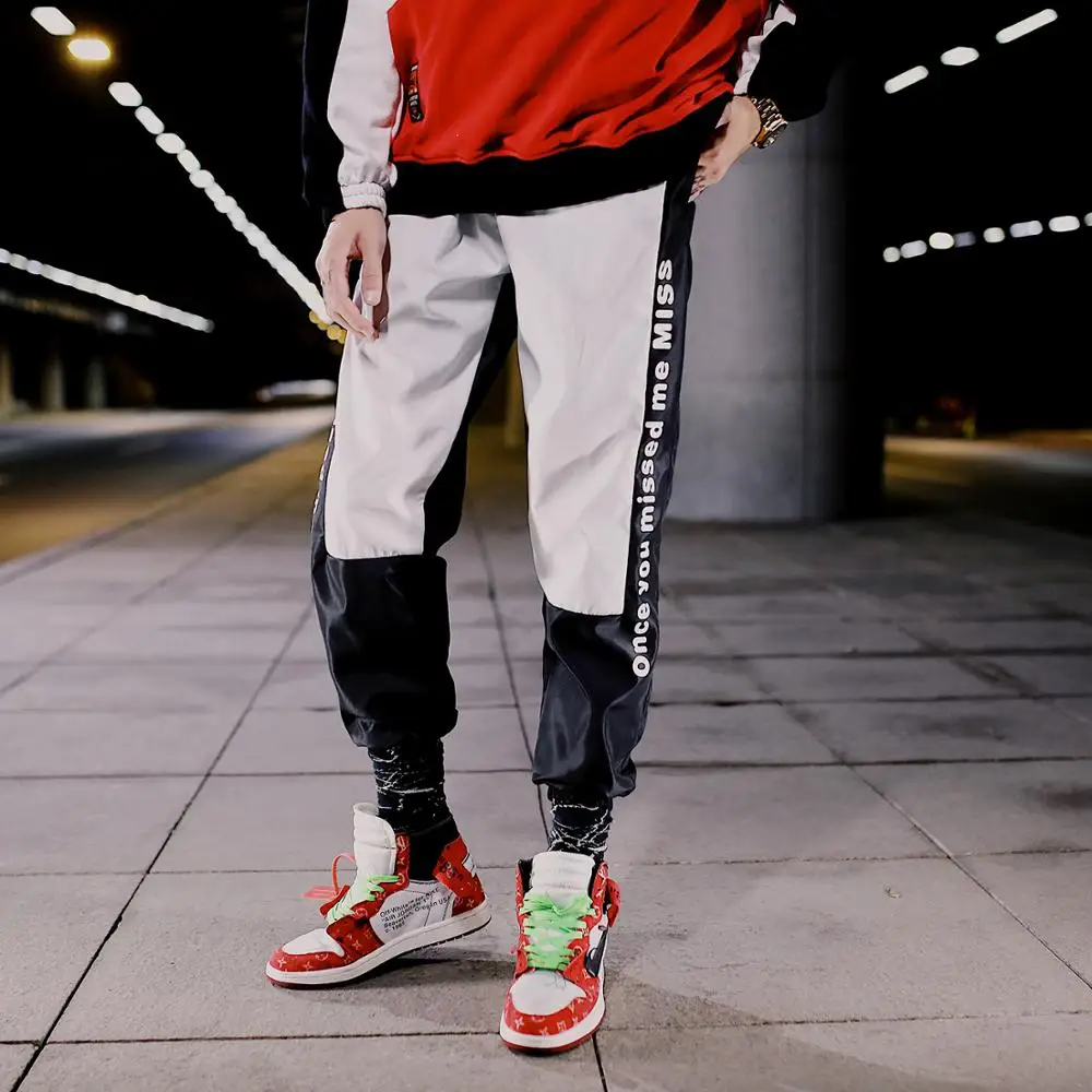 

Double Colors patchwork Bottom-tied Sweatpants Men Joggers Harajuku Sweatpants Casual Hip Hop Streetwear Elastic Waist Trousers