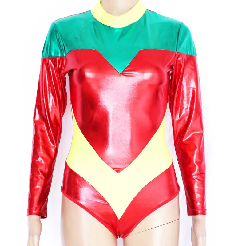 Сексуальный костюм супергероя на Хэллоуин для женщин ролевые костюмы мокрого вида ПВХ виниловые Кожаные боди с длинным рукавом сексуальный костюм - Цвет: Красный