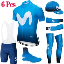 Movistar Велоспорт полный набор 6 шт велосипед Джерси быстросохнущие мужские Ropa Ciclismo одежда шапки бахилы велосипедные шорты гетры