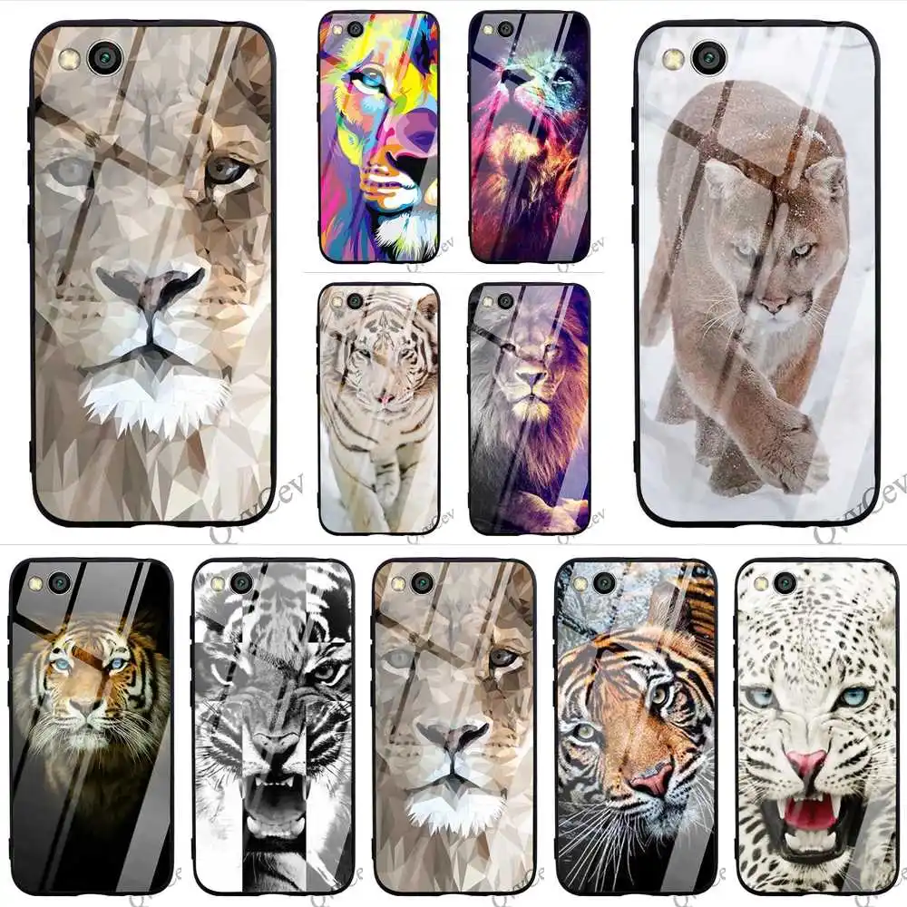 

Protective Tiger lion howl Tempered Glass Phone Case for Redmi Note 7 Pro Cover Xiaomi A1 A2 Mi 8 9 F1 Lite 4X 6A 5 6 Soft