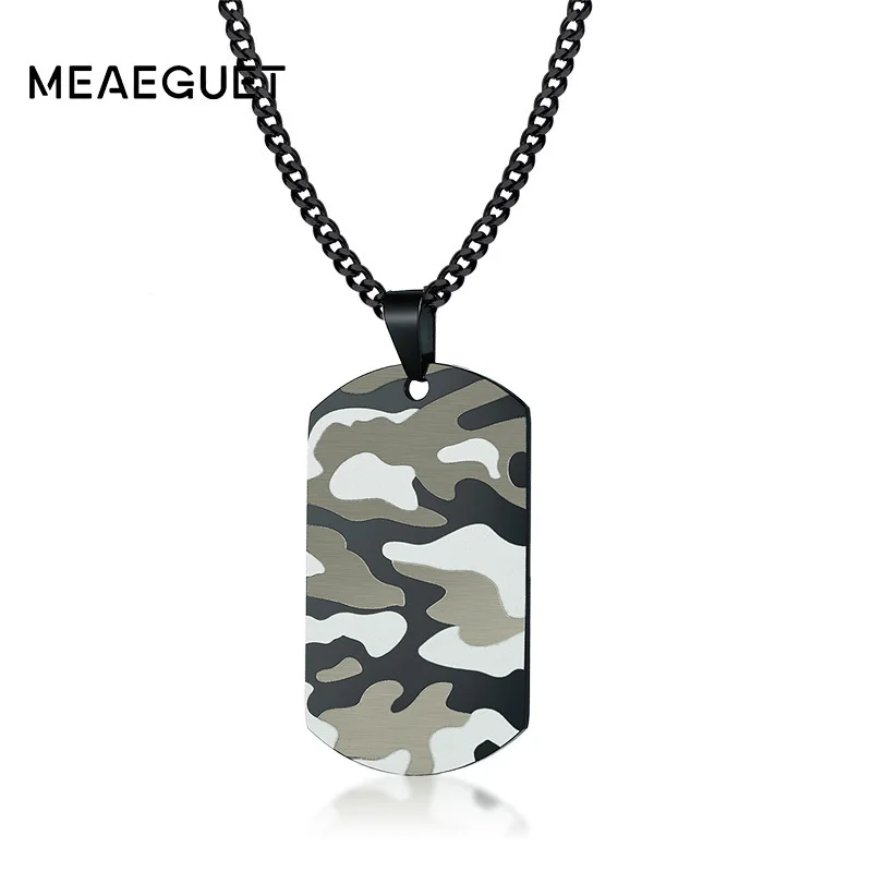 

Personalized Dog Tag Military Camouflage Necklaces Mens Stainless Steel Pendant Punk Black Chains Geometry Kolye Erkekler 24"