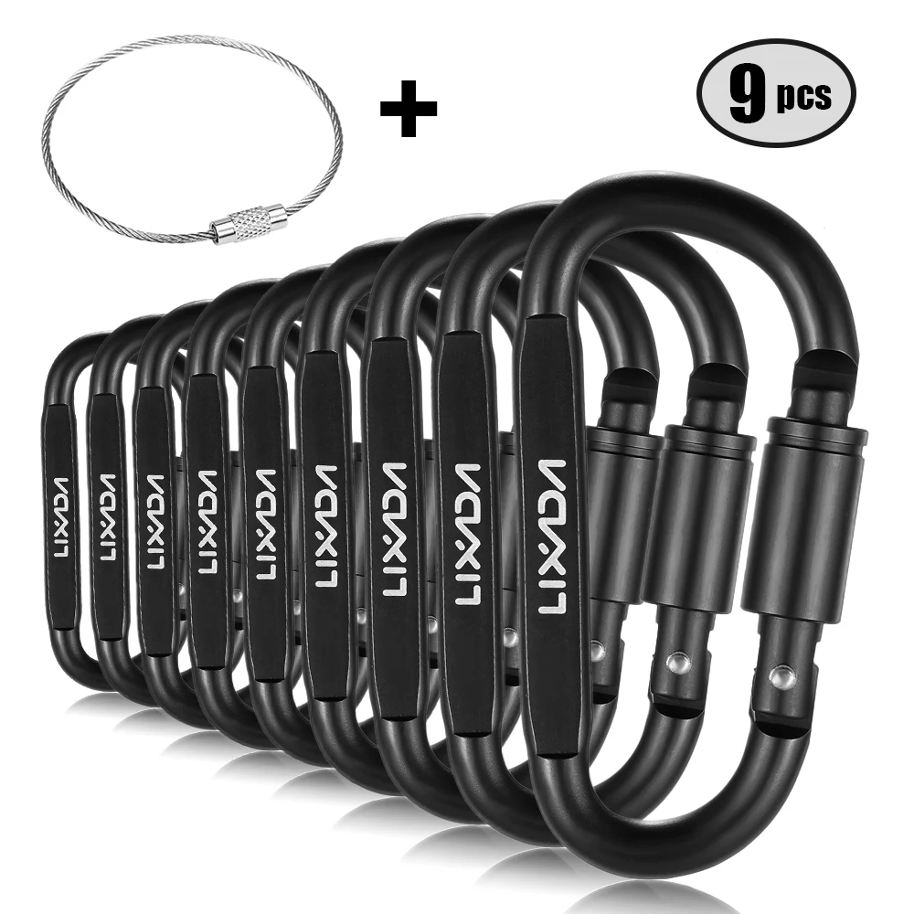 

Lixada 9pcs Aluminum Alloy D-ring Carabiner Clip Set Screw Lock Hanging Hook Buckle Keychain Cable Wire Ring Climbing Equipment