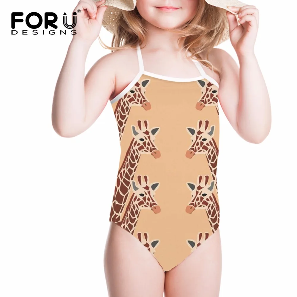 FORUDESIGNS/купальный костюм для девочек, цельный костюм жираф, кенгуру, детская одежда для плавания с принтом, цельный купальный костюм Монокини