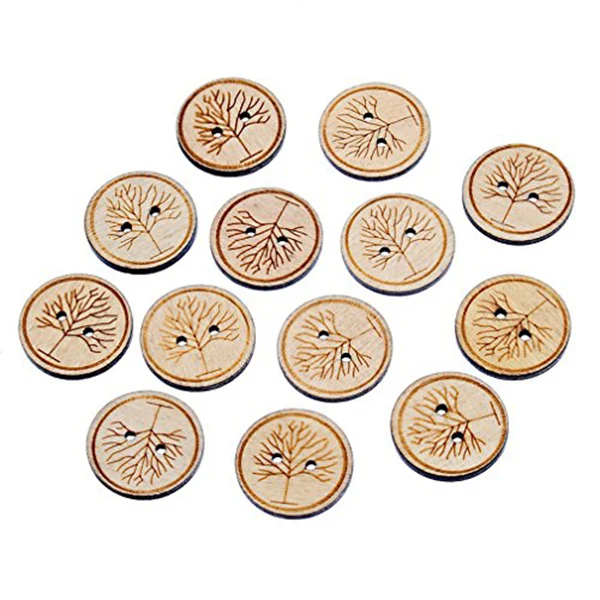 

50pcs Natural Color Wooden Buttons Life Tree Printed Love Scrapbooking For Wedding Decor Sewing Accessories