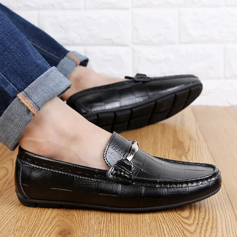 

New Leather Casual Shoes Spring Autumn Men Loafers Slip On Fashion Black Loafer Moccasins Men Shoes 5