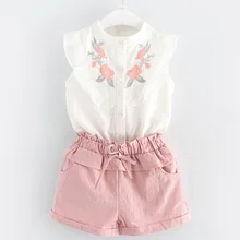 Children's Suit Girls Embroidered Sleeveless Shirt + Shorts White Suit 9056 Children's Suit Girls Embroidered Sleeveless Shirt + Shorts White Suit 9056