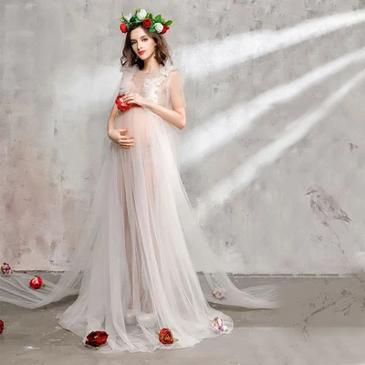 

Pregnancy Lace Dress for Photo Shoot Maxi Dress Maternity Photography Props Voile Maternity Gown