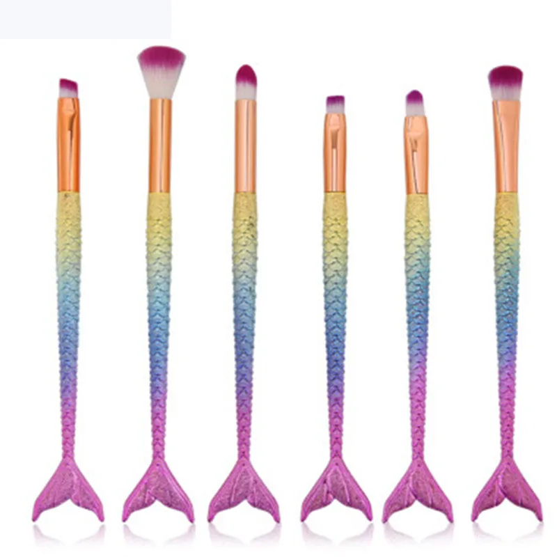

6pcs Mermaid Makeup Brushes Set Foundation Blending Powder Eyeshadow Contour Blush Cosmetic Beauty Make Up Tool Kit