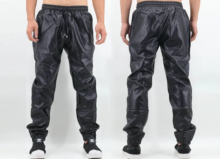 PU Leather Pants Men Elastic Waist Plus Size Side Zipper Hip Hop Leather Trousers Fashion Kanye West Justin Bieber Style Pants (7)