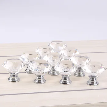 

Knobs 30mm Diamond Shape Design Crystal Glass Knobs Pomelli Cupboard Drawer Pull Kitchen Cabinet Door Wardrobe Handles Hardware