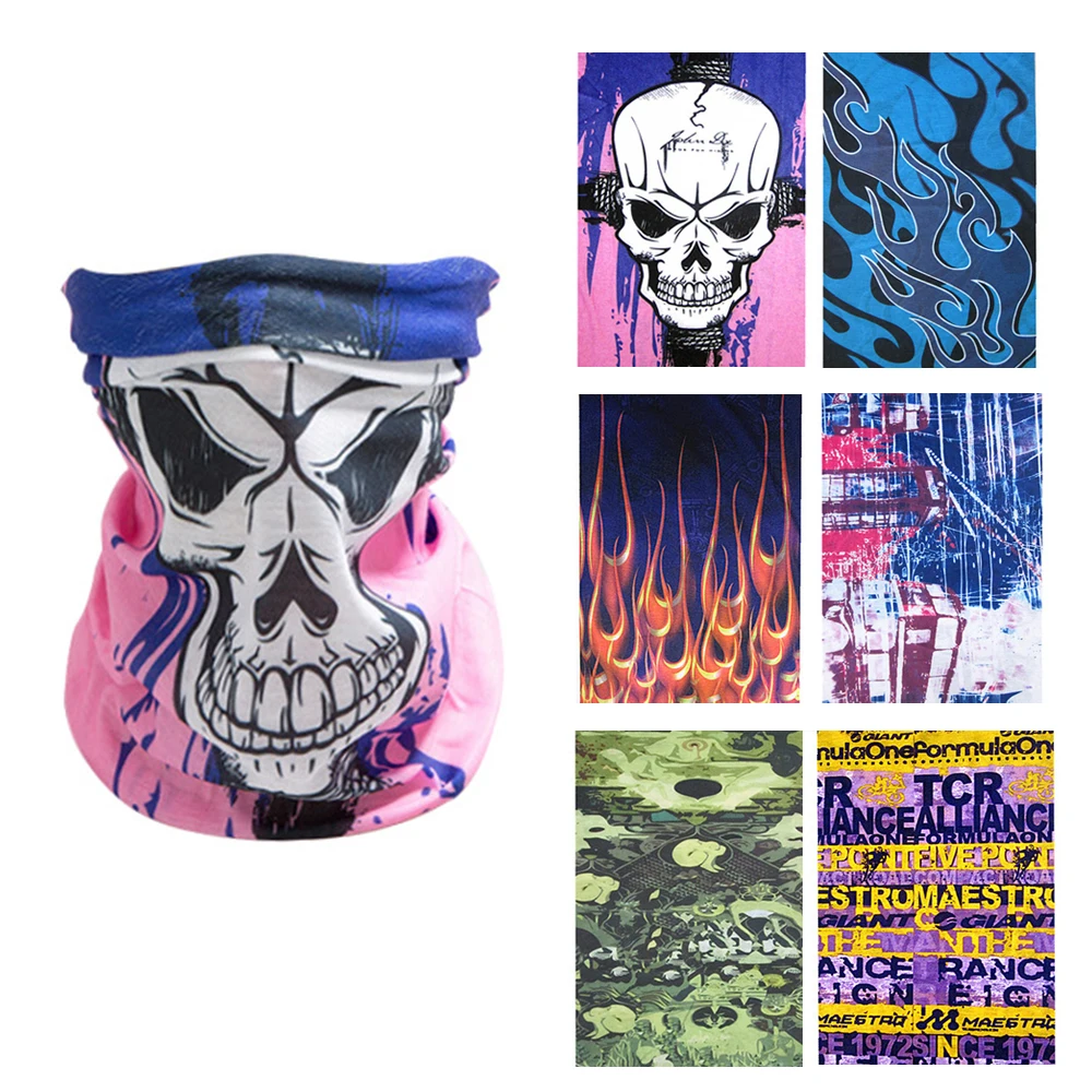 

Spring Summer Thin and Light Mask Outdoor Party Pink Skull Letter Flame Pattern Multi-function Face Mask Headband Wrist Wear