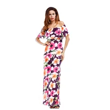 New 2017 Sexy Long Sundresses Robe Femme Floor Length Gowns Ruffles Slash Neck Boho Clothing Beach Dress Women Tunic Kardashian