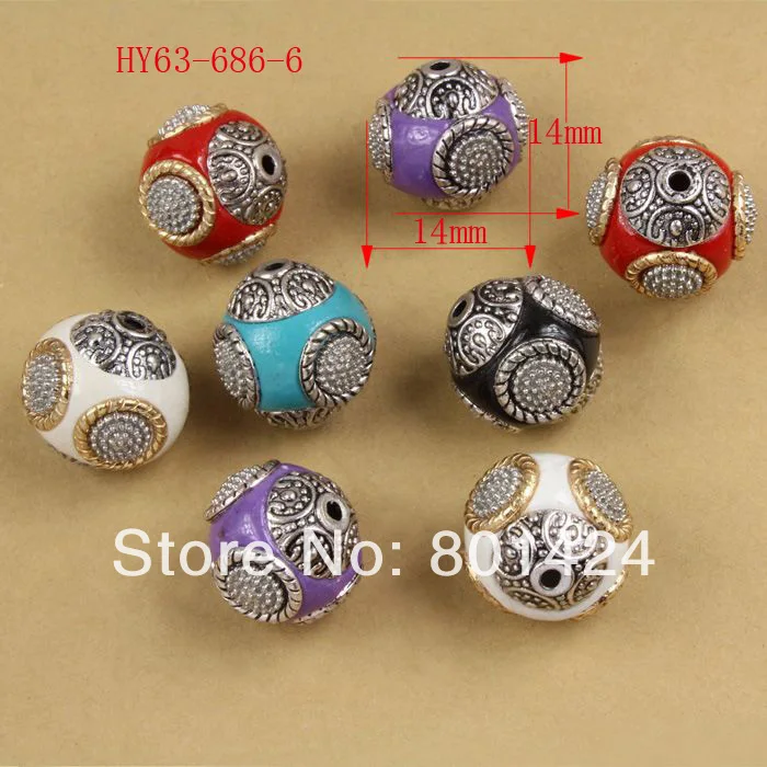 

free shipping 8pcs 63-686 handmade Indian Nepalese Indonesian tibetan beads 14mm cooper alloy clay vintage round beads