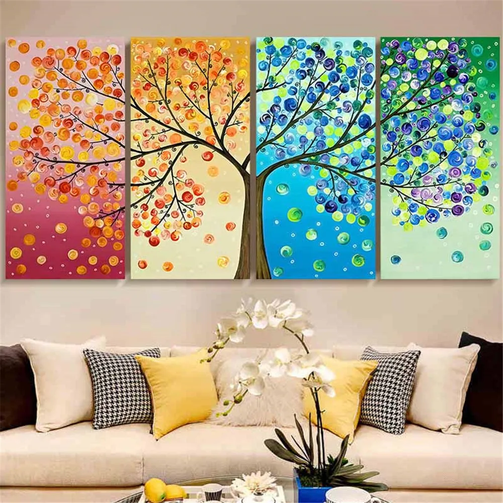 Cartoon Four Seasons Tree Cotton Silk Thread DMC Cross Stitch Kits 100%