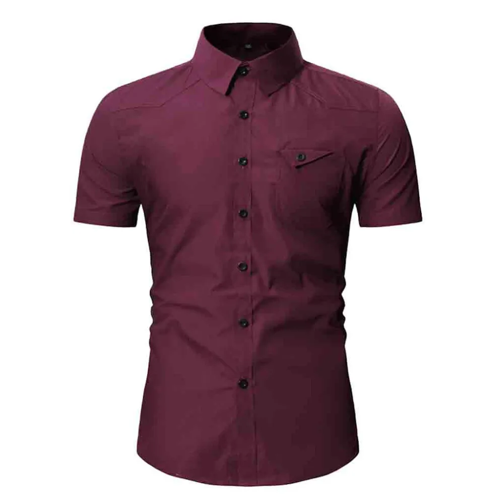 Стиль,, модная мужская рубашка на пуговицах, с карманом, короткий рукав, блузка, топы, высокое качество, удобная