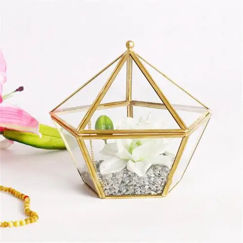 Шестигранная прозрачная стеклянная коробка для колец, обручальное кольцо, шкатулка для украшений, вечный цветок, инновационное стекло, украшения для дома