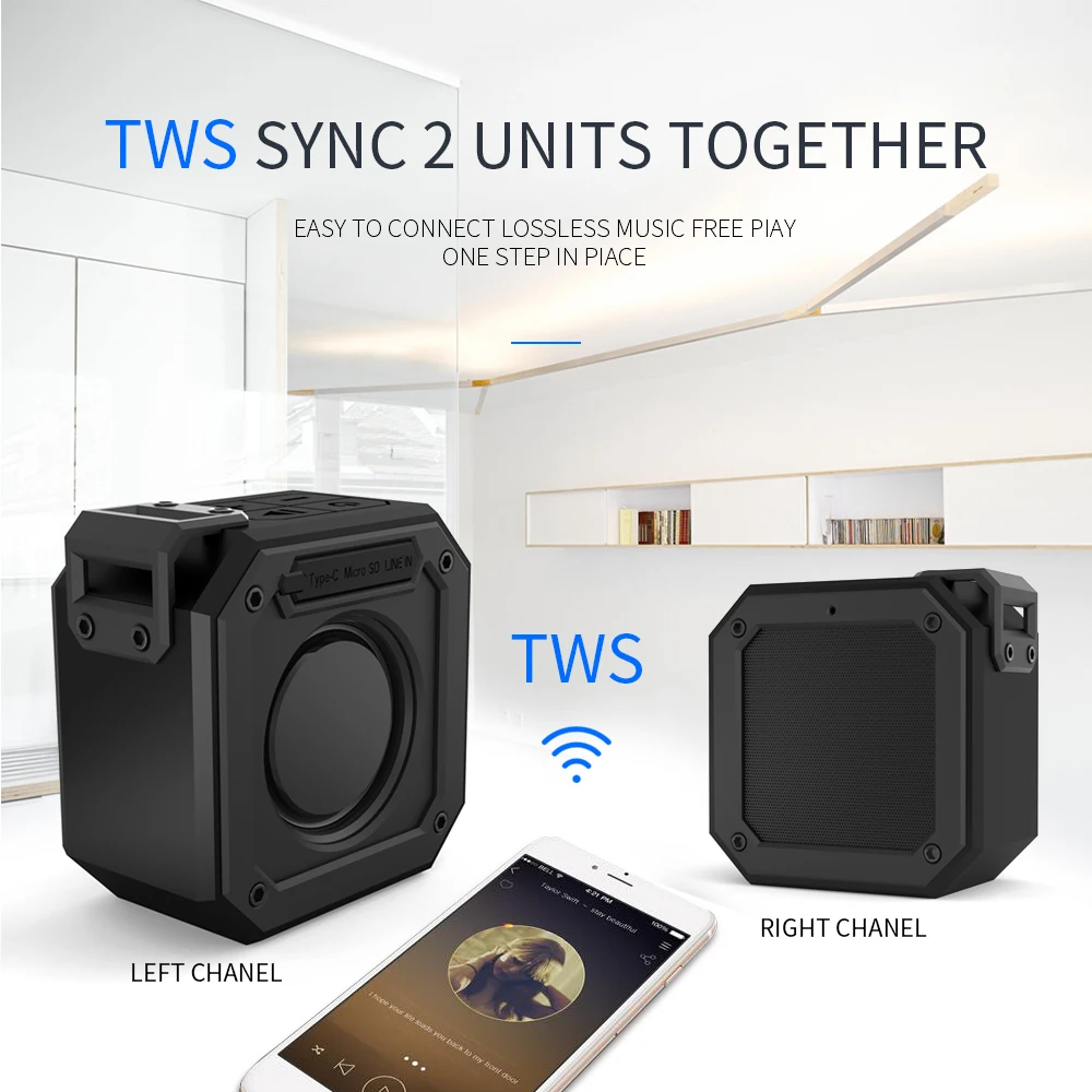 15W Mini IPX7 Waterproof Portable Speaker Outdoor TWS Bluetooth Speaker Column High battery 24 hours play time with AUX TF Card