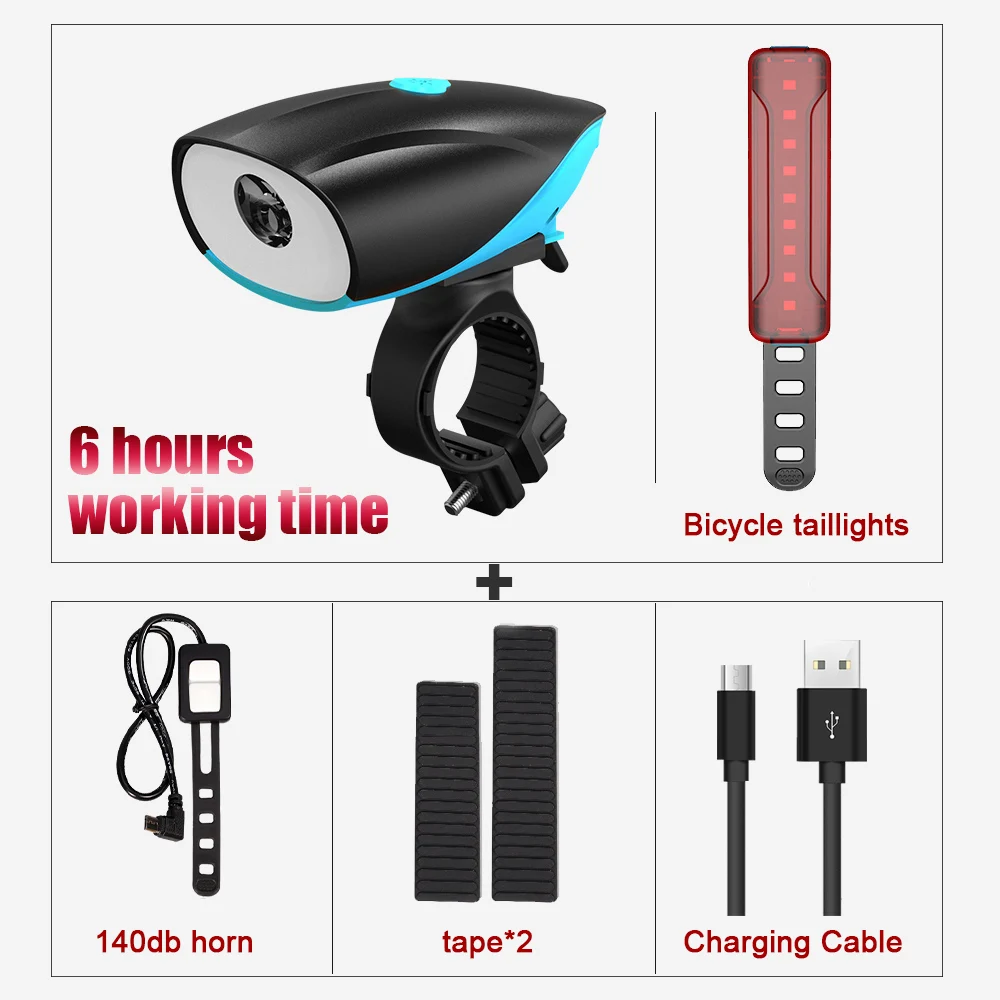 

Led Bike Light with Rechargeable headLight Waterproof Muti-Functional with 140db Speakers for Bicycles