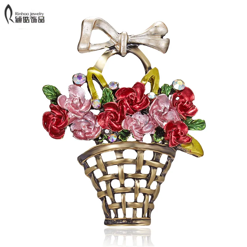 

Red Flower Basket Crystal Antique Carnation Flower Brooches for Women Bridesmaid Bouquet Brooch Pin Mother's Day Gift