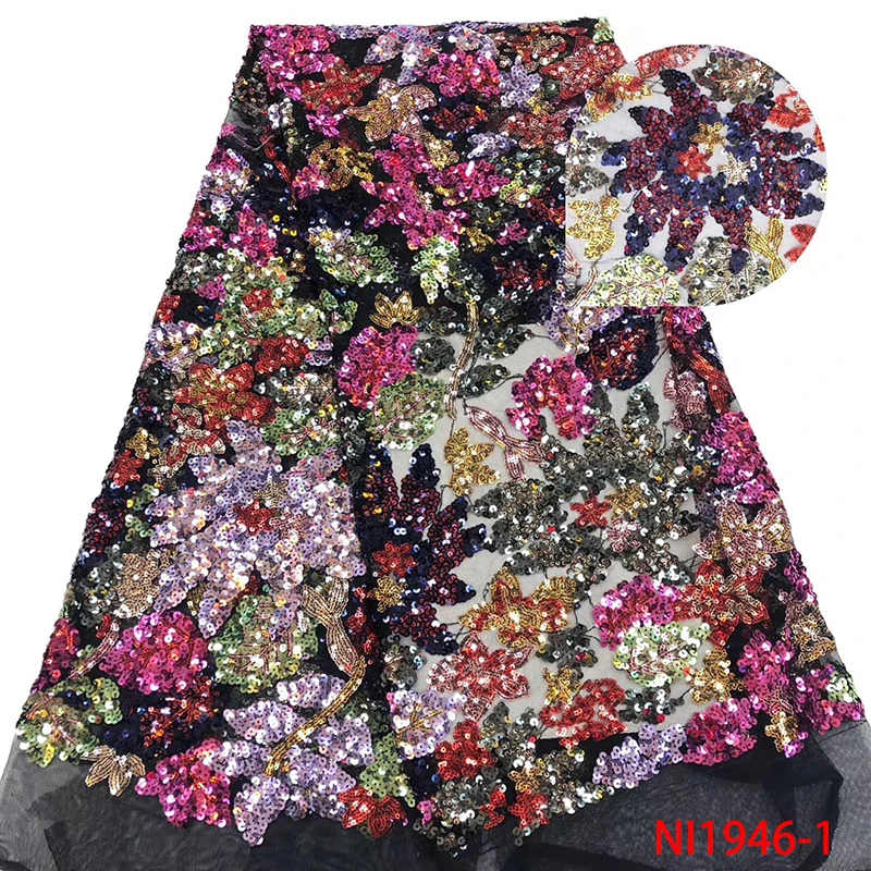 Nigerian Sequins Laces Fabrics Latest,Unique African Sequins Lace Fabric,High Quality Tulle Lace Fabric for Women KSNI1946-1