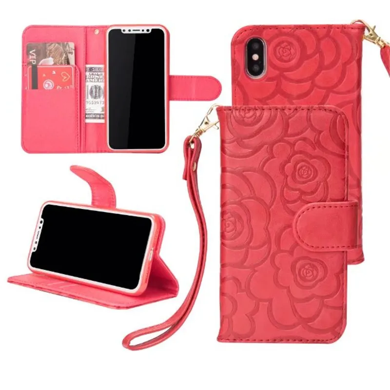 

Camellia Flower Leather Case For Samsung S9 S8 Plus S7 Edge Cover For iphone X 8 7 6 Plus Flip Wallet Case Card Holder Housing