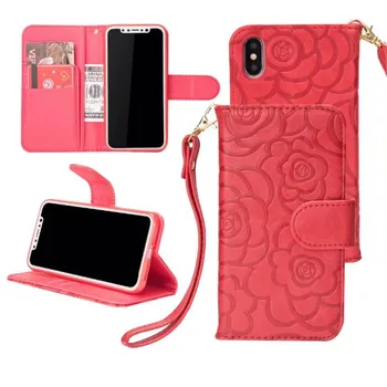 

Camellia Flower Leather Case For iphone X XS 8 7 6 Plus Flip Wallet Case Card Holder Housing For iphone 6 6s 7 8 Plus