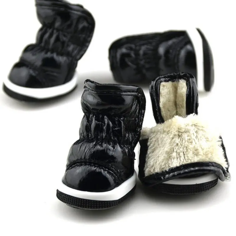 Качественная дизайнерская зимняя обувь для собак; кожаная обувь для домашних животных; теплая модная обувь для холодной и удобной кожи; сапоги для собак - Цвет: Черный