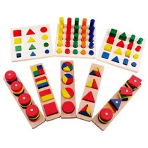 ФОТО 8pcs/set Montessori Cylinder Educational Toy Block Wood Teaching Aids Geometry Shape Baby Learning Portfolio Combination