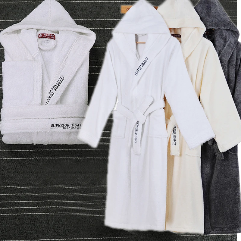 

Thick cotton Hooded men women's bathrobe Embroidery Soft Terry Robe Hotel absorbent Night Dressing Gown pijamas Bridesmaid Robe