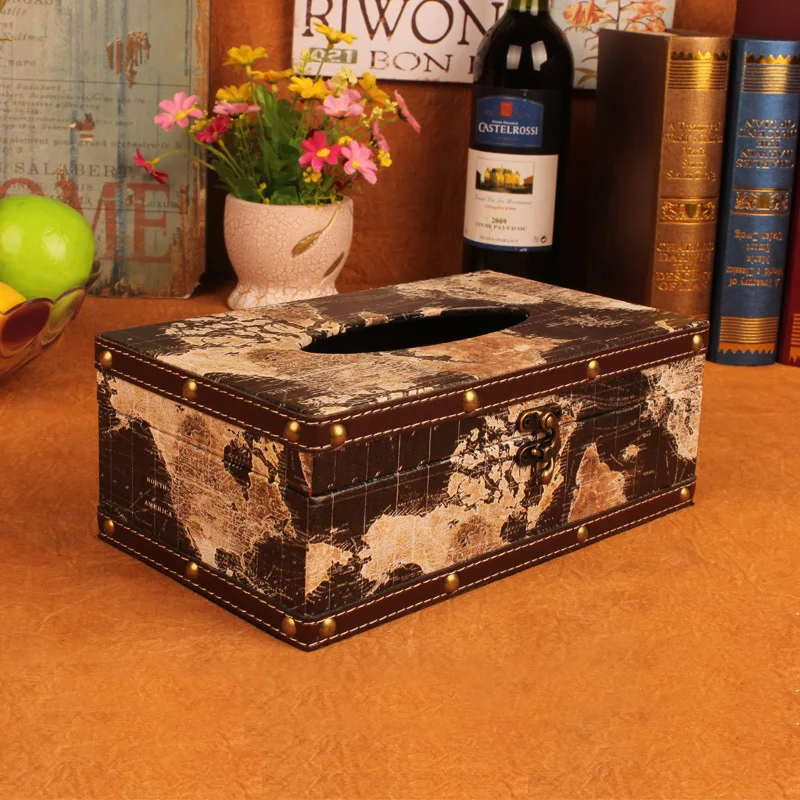  Length 25 CM European handkerchief case napkin box Wooden Cover Paper Decoration Organizer Napkins 