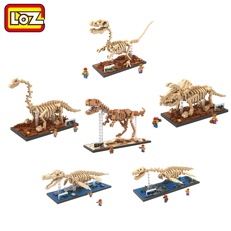 

LOZ Creator Series Tyrannosaurus Rex Velociraptor Triceratops Dinosaur Fossil Skull Model Diamond Building Block Assembly Toys