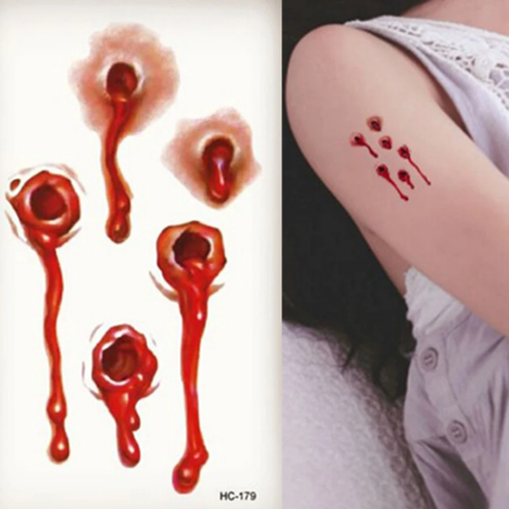Halloween Terror Wound Realistic Blood Injury Scar Fake Tattoo Sticker