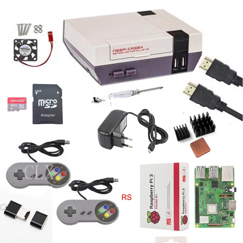 

Raspberry Pi 3 Model B+( B Plus ) Gaming kit+Power+32G SD Card+HDMI Cable+Heat Sink+Lastest NESPi Case+ for Retropie Pi 3B+ kit