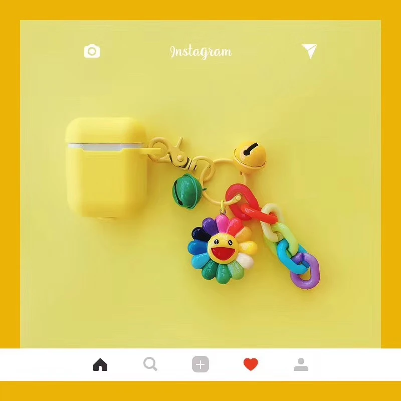 

Fashion brand sun flower keychain candy color cartoon silicone Headphone Earphone Case For Apple Airpods Accessories cute cover