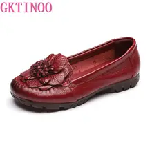 GKTINOO; коллекция года; модная женская обувь; лоферы из натуральной кожи; женская повседневная обувь; мягкая удобная обувь; женская обувь на плоской подошве с цветочным принтом