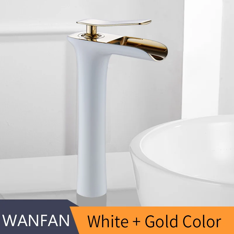 Смесители для раковины, современный белый кран для ванной комнаты, водопады, Смесители на одно отверстие, кран для холодной и горячей воды, кран для раковины, Смесители 6008 - Цвет: White and Gold