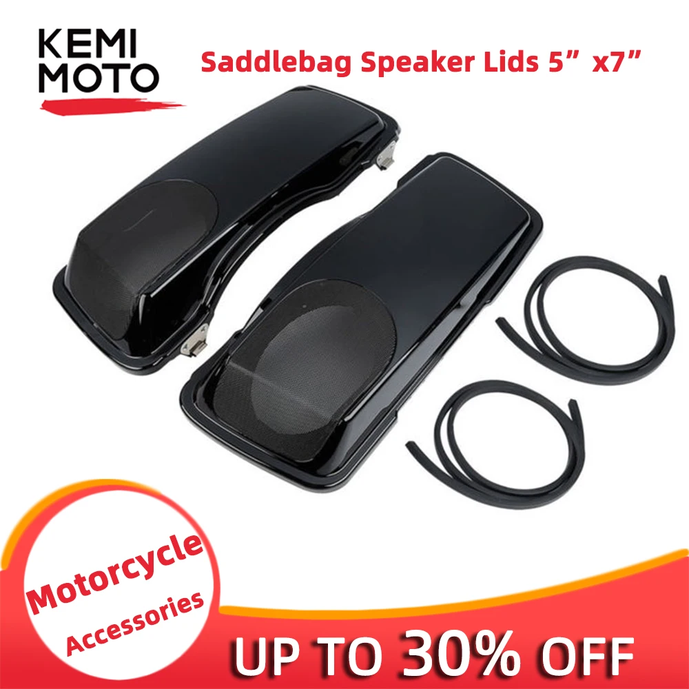 

Motorcycle Top Case Saddle Saddlebag Speaker Lids W/ 5"X7" For Touring CVO Road King Road Electra Street Glide 93-2013 Motorbike