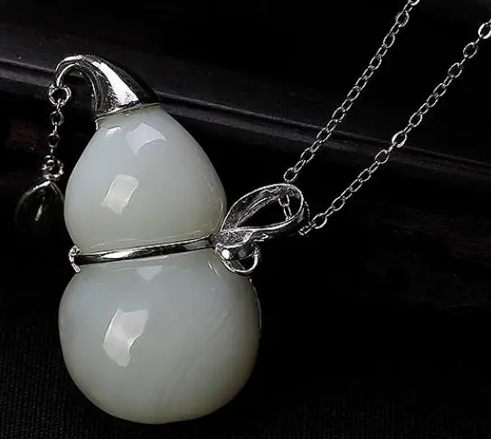 

Sterling S925 925 silver Necklace Pendant gourd shape natural stone sweater chain 23*32MM