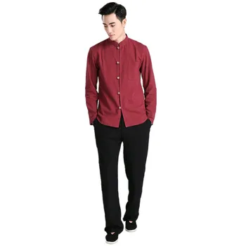 

New Arrival Burgundy Chinese Men Kung fu Uniform Cotton Tai Chi Wu Shu Suit Vintage Button Clothing M L XL XXL XXXL 2605