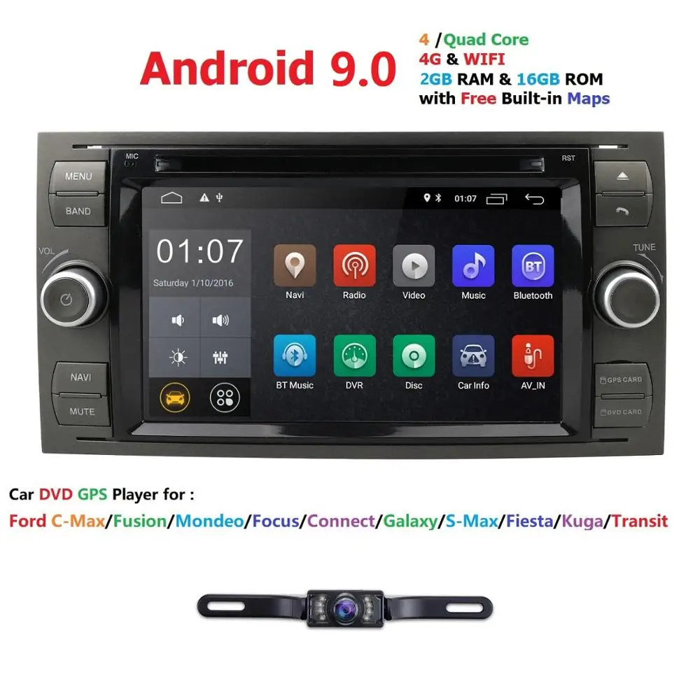 

Ossuret Android 9.0 2 Din 4G wifi BT For Ford Transit Focus Connect S-MAX Kuga Mondeo With QuadCore GPS Rear camera DVR DAB