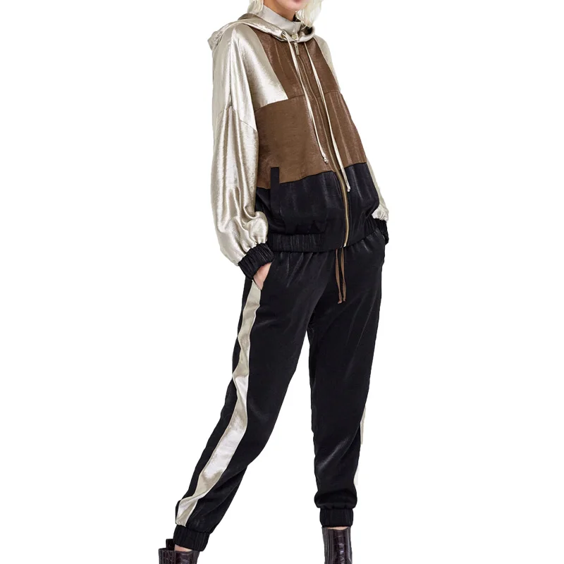 

Spring 2019 casual 2 piece set women hoodeds two piece set black womens clothing lace-up sweat suits women