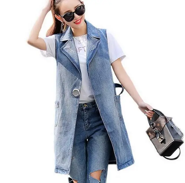 Plus size S 3XL 2017 Plus Size women jean vest Jacket Ladies Sleeveless