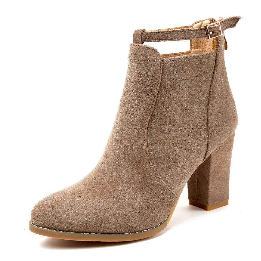 Miglior Xiaying Sorriso Stivali Inverno Primavera Britannico Breve Stivale In Pelle Scamosciata In Pelle Piazza 8.5 cm Della Piattaforma del Tallone Fibbia Della Chiusura Lampo Sexy scarpe per delle donne