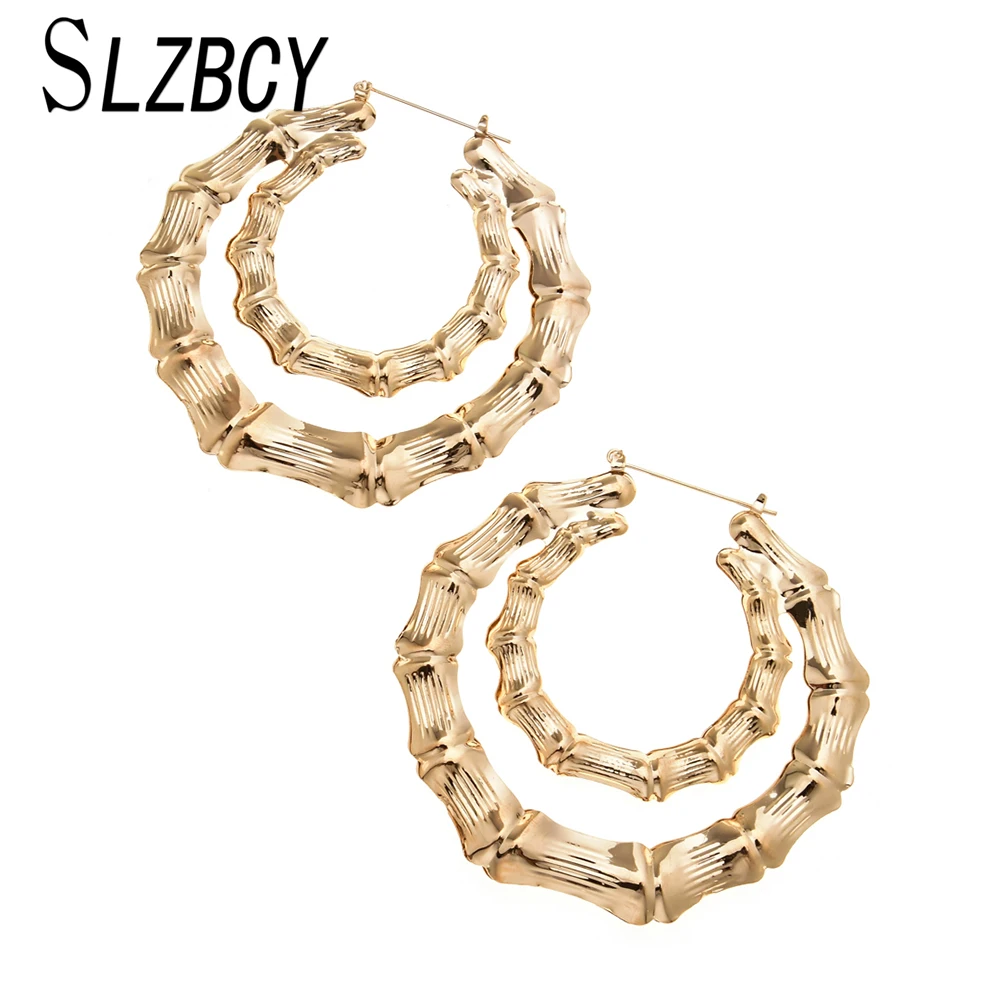 

SLZBCY Hip Hop Big Circle Earring BOSS Hoop Earrings Twisted Gold Color Women Statement Earring Party Jewelry Brincos