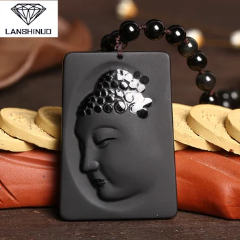 

genuine natural Matte Black Obsidian Guanyin pendant side crystal necklace jewelry wholesale supply of men and women in China